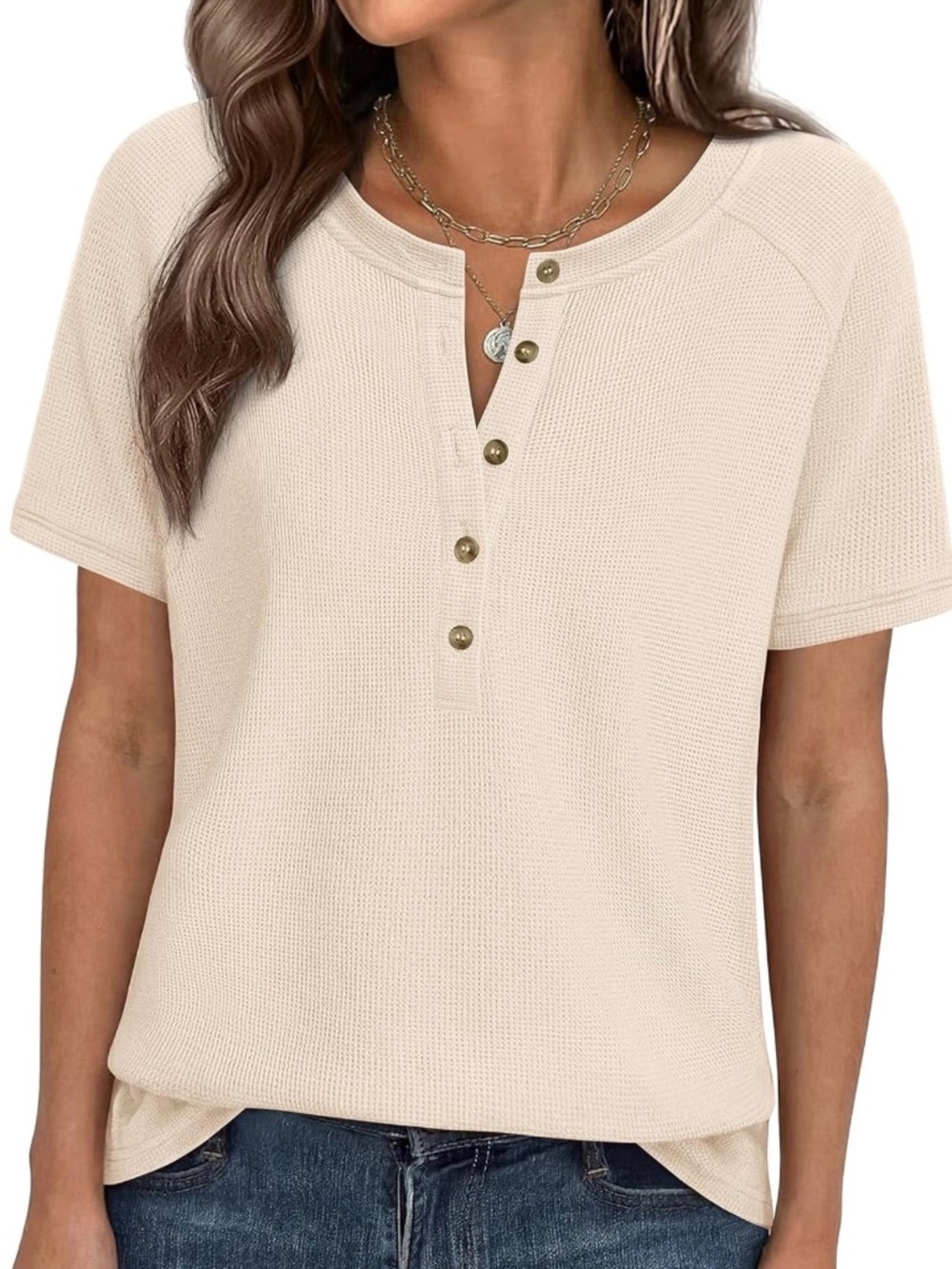 Short Sleeve Waffle Knit Henley